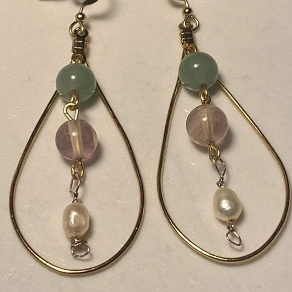 ๐๐ Tara Designs handmade dream like gold tone rain drop gemstone FWCP earrings - Picture 5 of 7